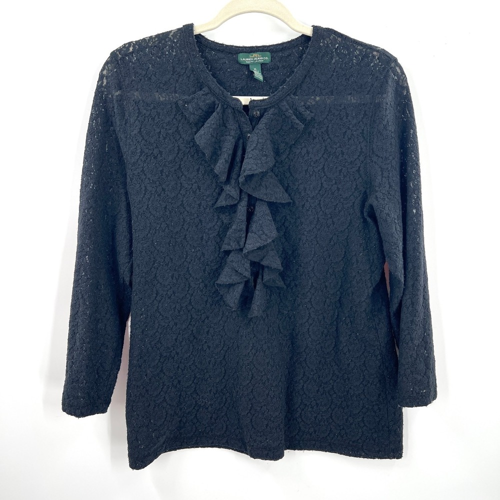 LRL lauren Ralph Lauren lace ruffle popover top whimsigoth XL vintage grunge L